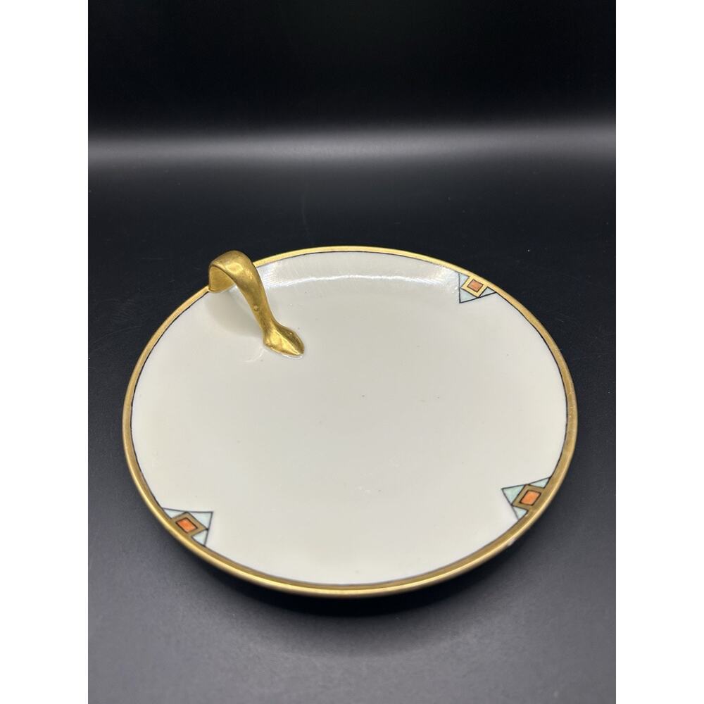 Vintage Noritake Nippon Signed Hand Painted Dessert Dish Tray W/ Finger Handle